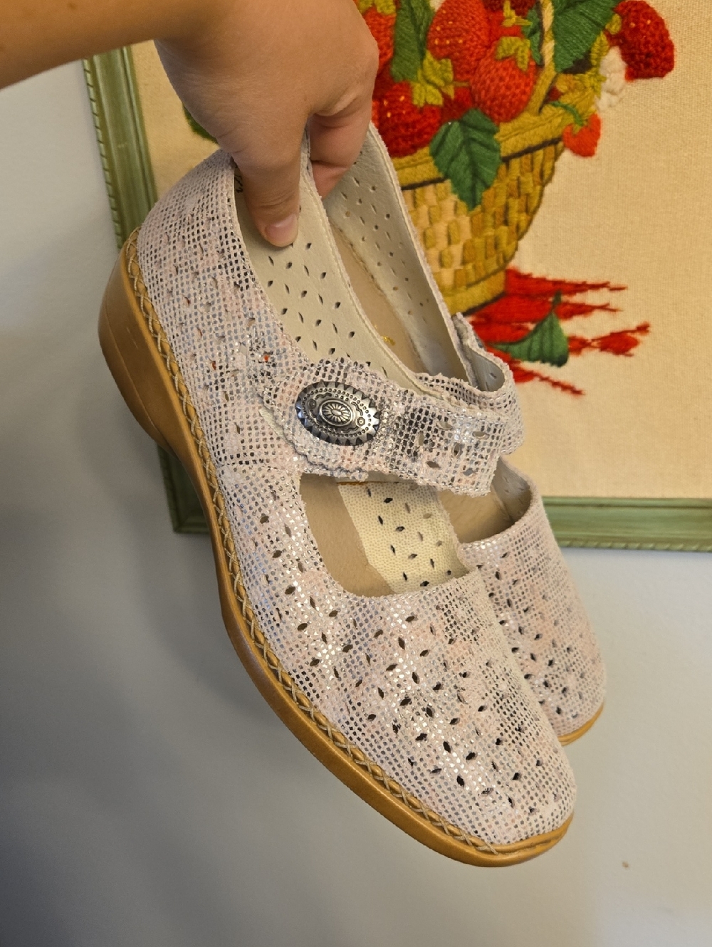 Rieker Anti-stress Doris 66Mary Jane Comfort Shoes Beige Perforated 42 Us 10